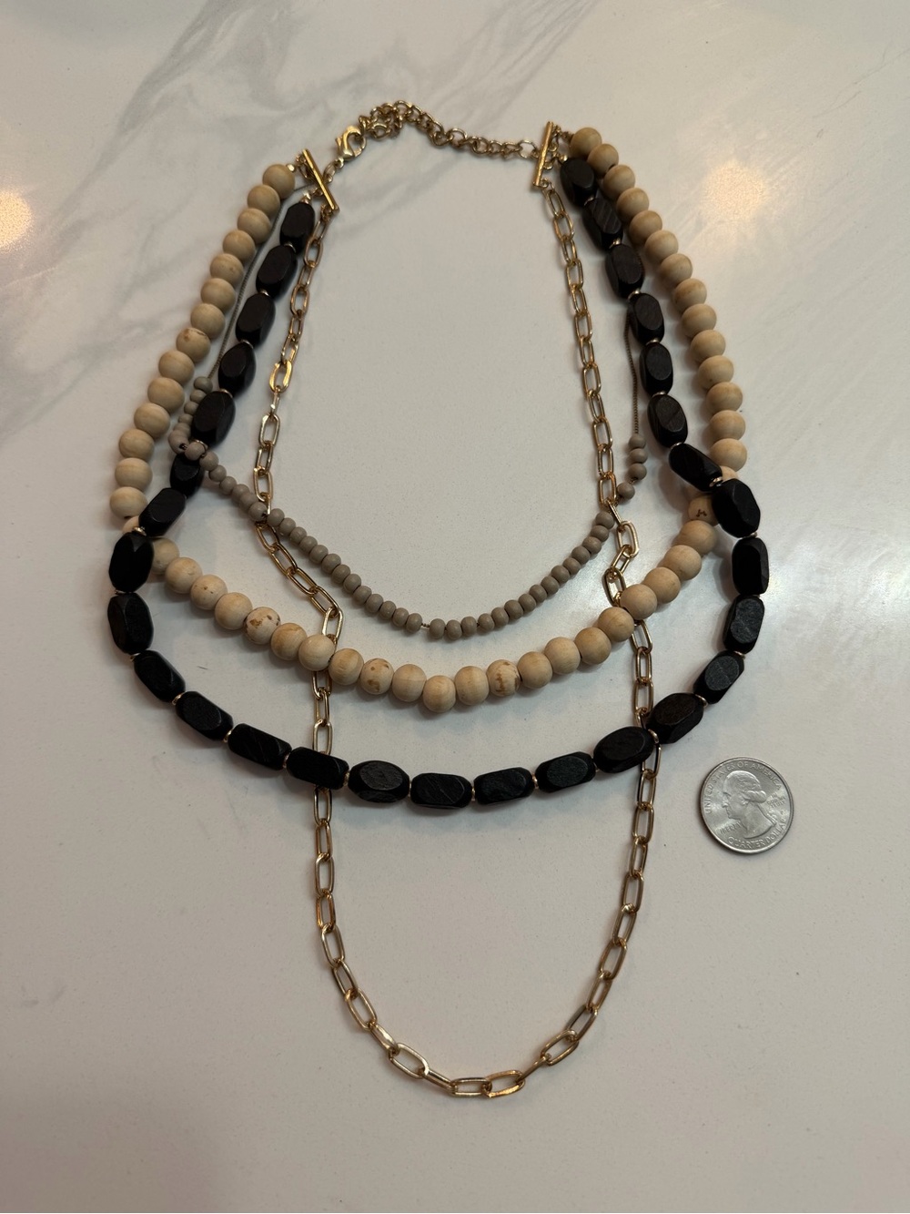 a new day Layered Beige, Black & Gold Bead Necklace